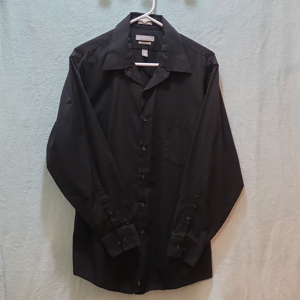 Men's Fitted Black Satin Stripe Dress Shirt